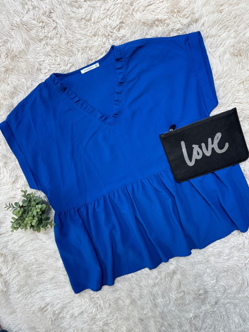Staccato V-Neck Ruffle Peplum Top 💗 Blue